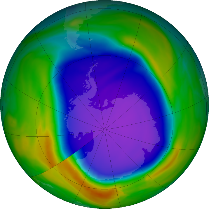 Antarctic ozone map for 04 October 2020